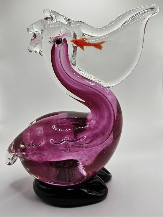 Murano Other - Murano Authentic Art Glass Pelican Figurine With Fish Decorative Home Accent